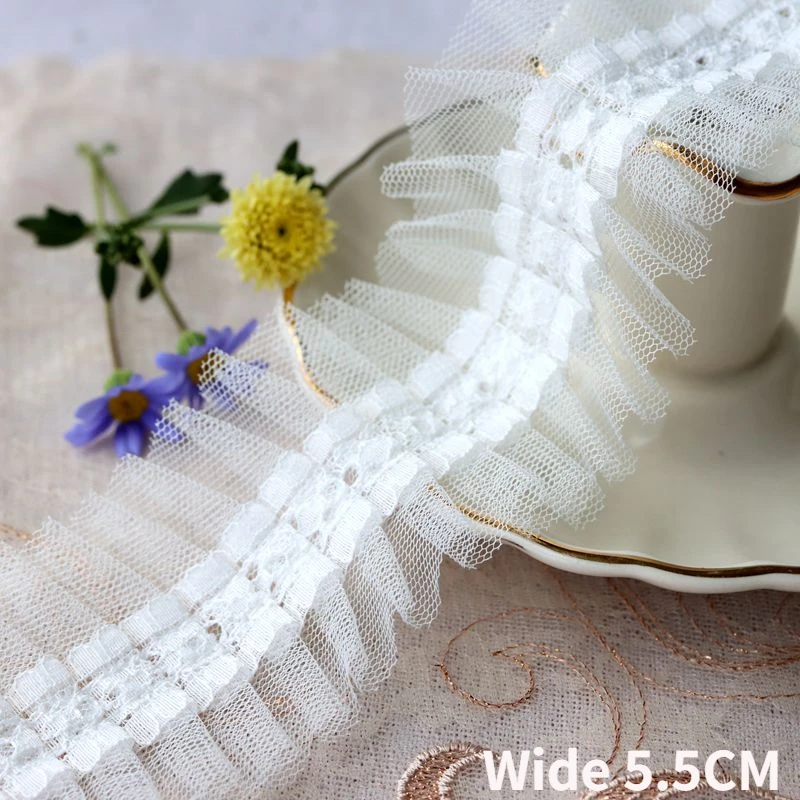 

5.5CM Wide White Frilled Mesh 3D Lace Fabric Crinkled Ribbon Needlework Ruffle Trim DIY Handmade Apparel Sewing Guipure Decor