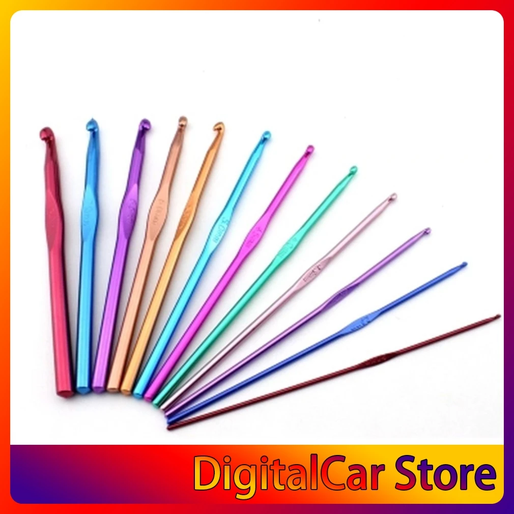 

12 Pcs/Set Ergonomic Multi Colour Stainless Steel Crochet Hooks Yarn Knitting Needles 2-8mm Sewing Tools with Case
