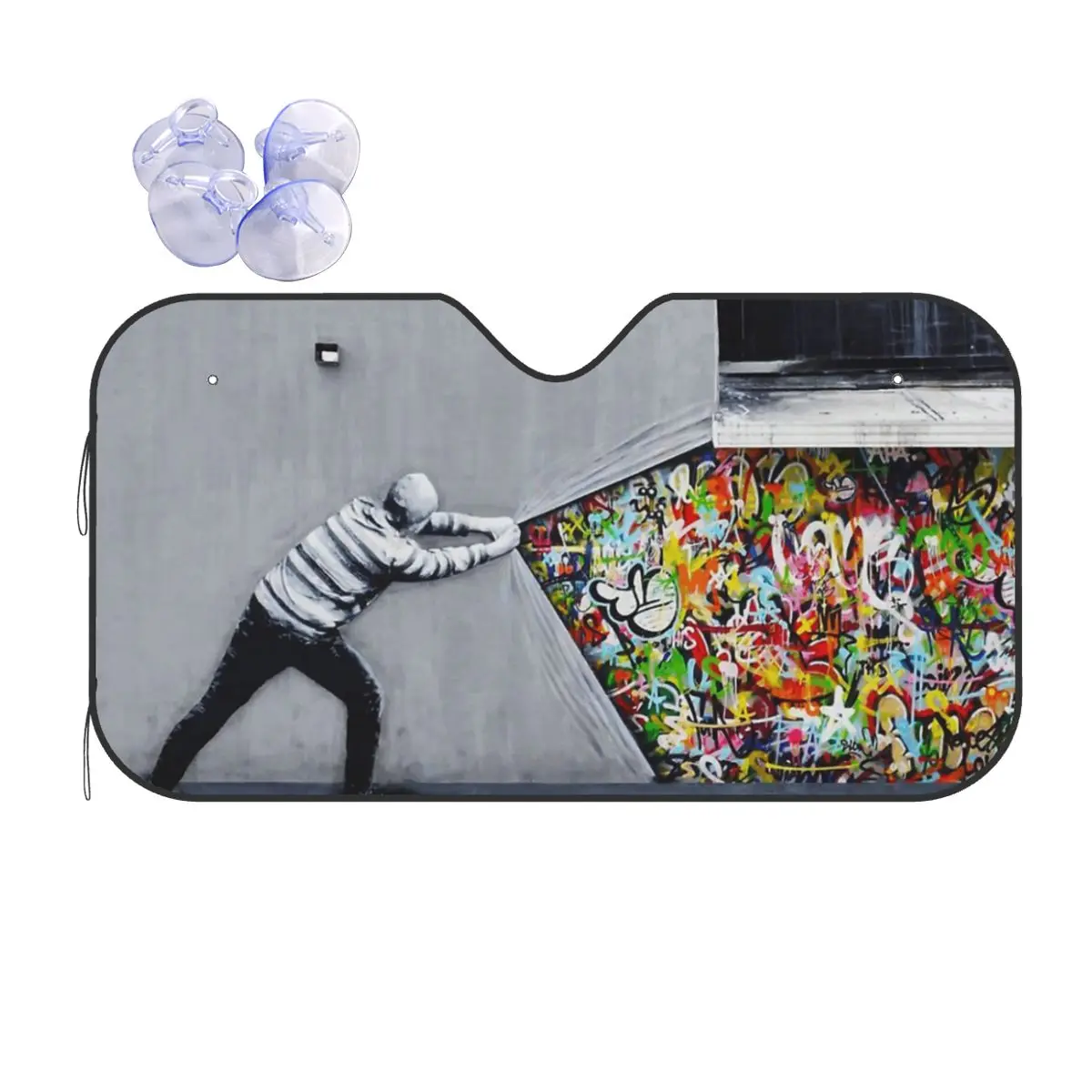 

Banksy Uncovering Windshield Sunshade Graffiti Vintage Car Front Window Visor 70x130cm Sun Visor Car-covers