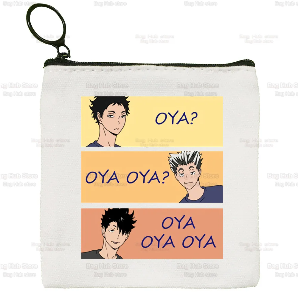 Oya Oya Oya Haikyuu Anime Volleyball Canvas Card Coin Purse Manga Shoyo Kuroo Bokuto Female Cute Simple Coin Mini Zipper Bag