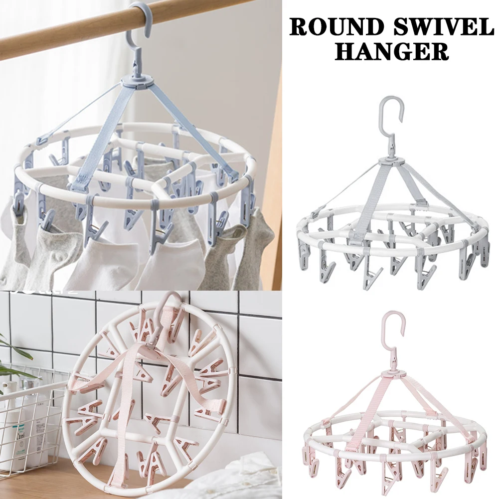 

Foldable Small Rotary Laundry Hanger with 20 Clips Plastic Safe Durable Clothes Organizer Rack Swivel Neck for Bathroom Balcony