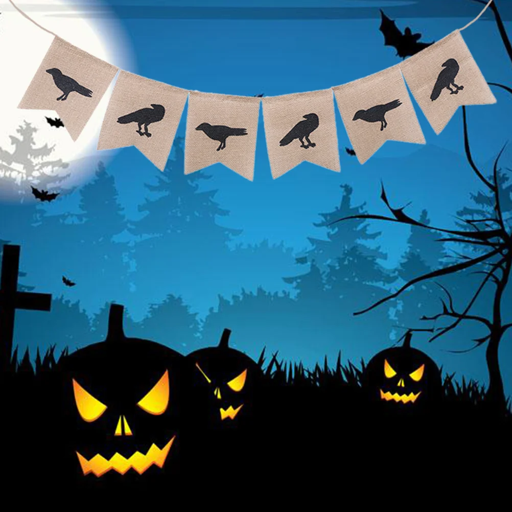 

1pc 2M Bunting Garland Party Bunting Crow Party Decorations Banner Flags Outdoor Linen Bunting