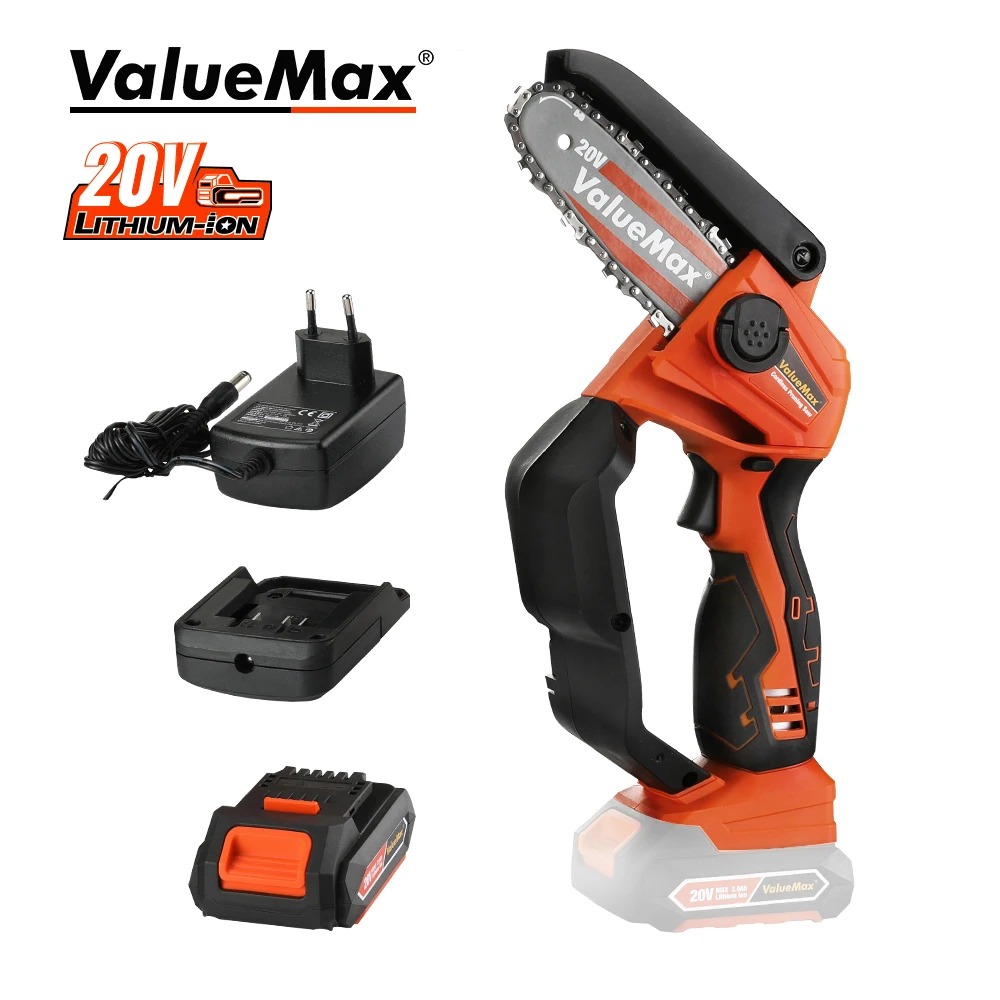 ValueMax 20V Electric Pruning Chainsaw Rechargeable Mini Chain Saw For Home Garden Woodworking Tools With Lithium Ion Batteries