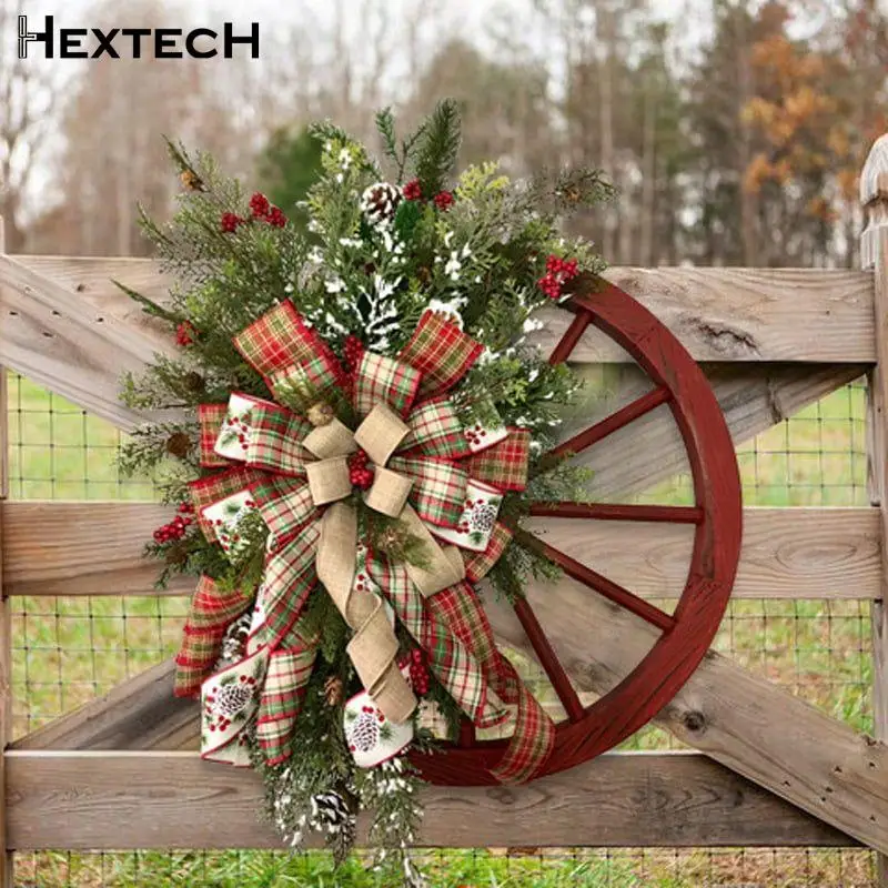 

Christmas Wreath Wood Farmhouse Wagon Wheels Wreath Winter Door Hangings Ornament Garland New Year Gift Christmas Decor For Home