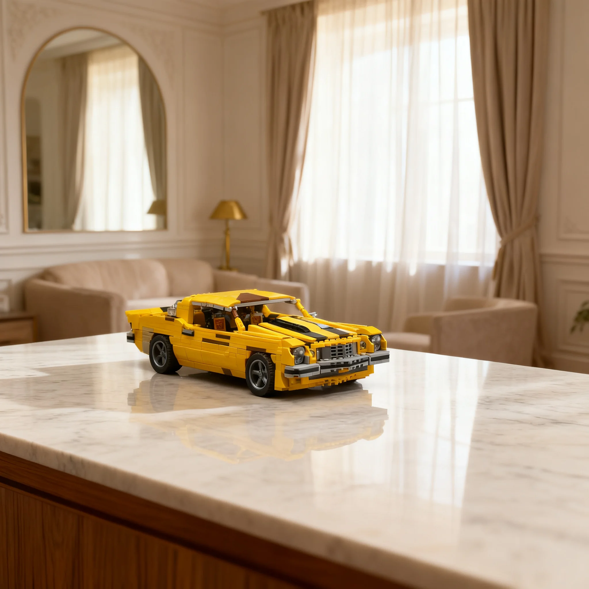 Фото 1355 деталей MOC-модель автомобиля Chevrolet Camaro Z28 Clunker Bumblebee, конструктор, архитектурная модель, рождественский подарок, DIY-сборка №1