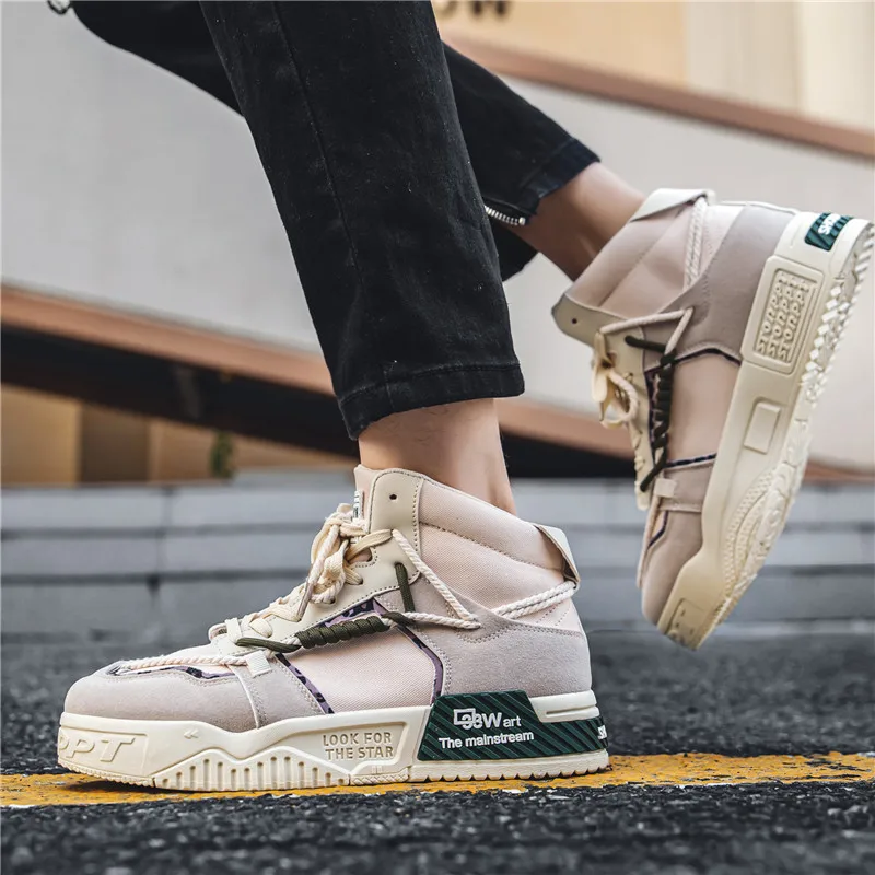 Designer Men Skateboarding Shoes Canvas Platform Shoes Men Breathable Vulcanized Shoes Men Streetwear Hip-hop High top Sneakers