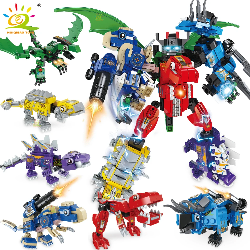 

HUIQIBAO 672pcs 6in1 Armor Transformation Dinosaur Robot Building Blocks Dino Mecha Bricks City Construction Toys for Children