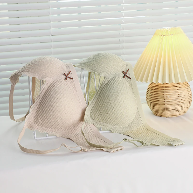 Wrinkle Bubble Sexi Lingeri Seamless Underwear Comfortable Gatheed No Steel Ring Support Side Chest Sports Thin Strap Women Bra