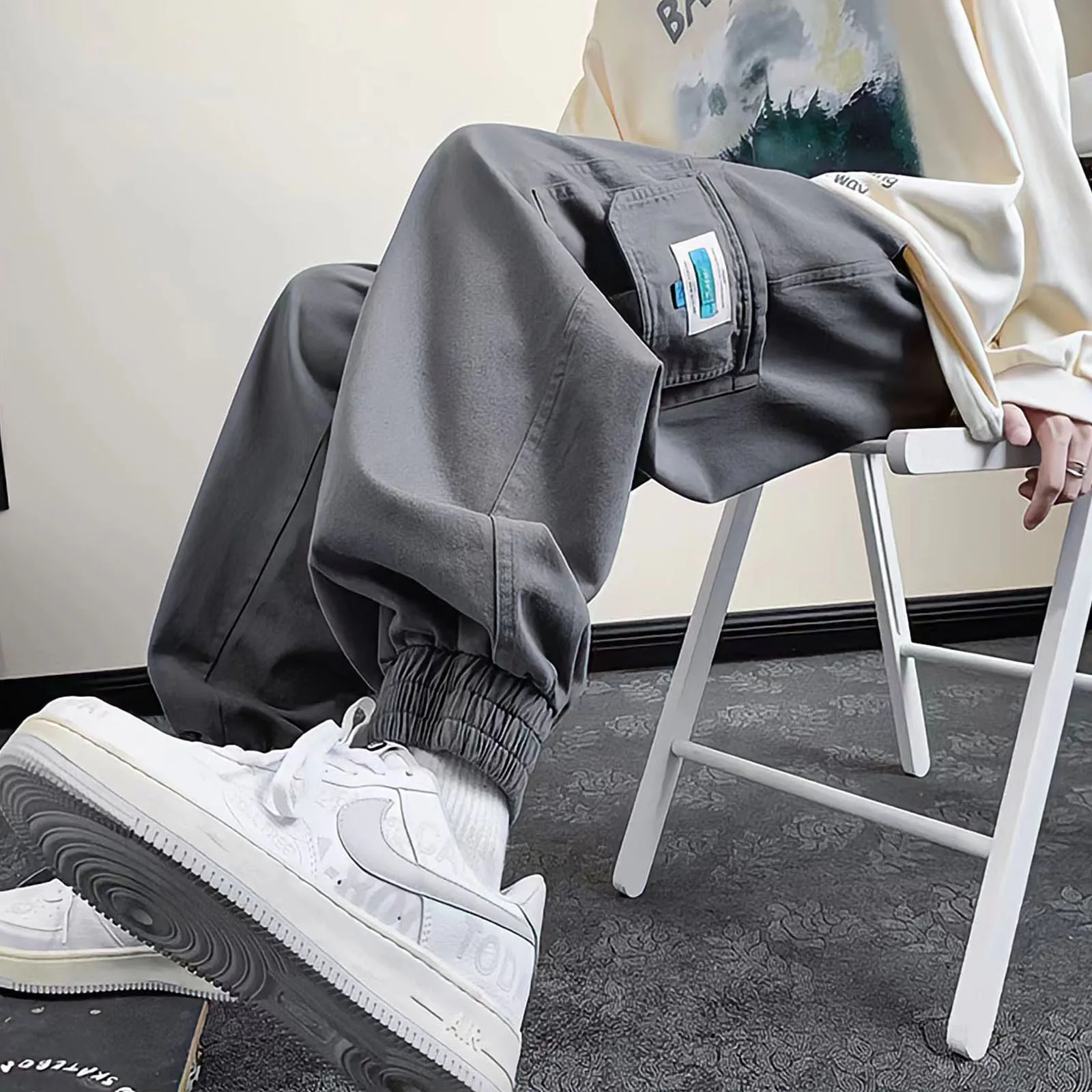 Cargo Pants Man Summer Korean Fashion Harajuku Large Pocket Straight Jeans Streetwear Vintage Loose Wide Leg Casual Trousers