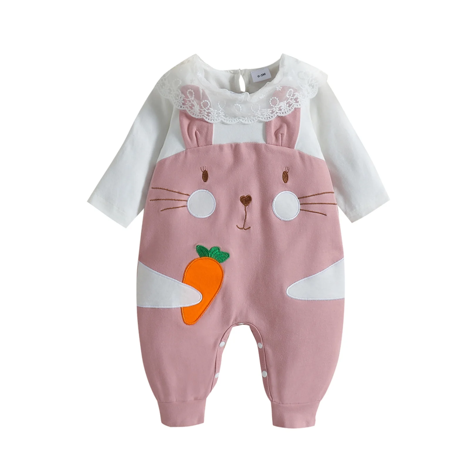 

Lioraitiin 0-18M Newborn Infant Lovely Baby Girl Easter Romper Long Sleeve Round Neck Rabbit Pattern Buttoned Crotch Long Pants