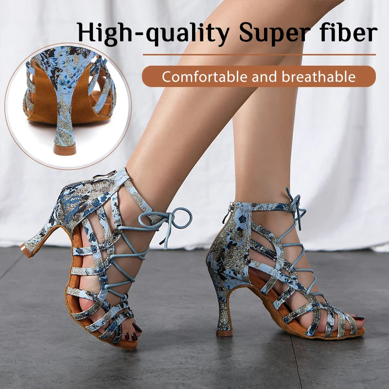 Hipposeus Women  Girls Latin Salsa Ladies Ballroom Dance Shoes Soft Bottom Modern Tango Dancing Shoes Professional Blue