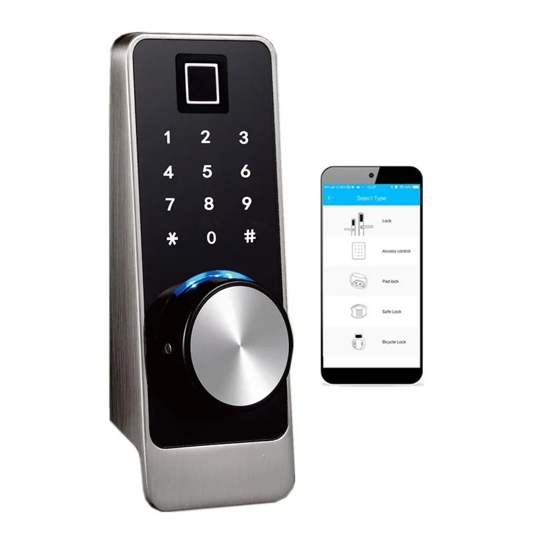 

Smart Home Tuya Or TTLock APP WiFi Remote Keyless Fingerprint Biometric Intelligent Door Handle Lock For Airbnb, Office, Bedroom