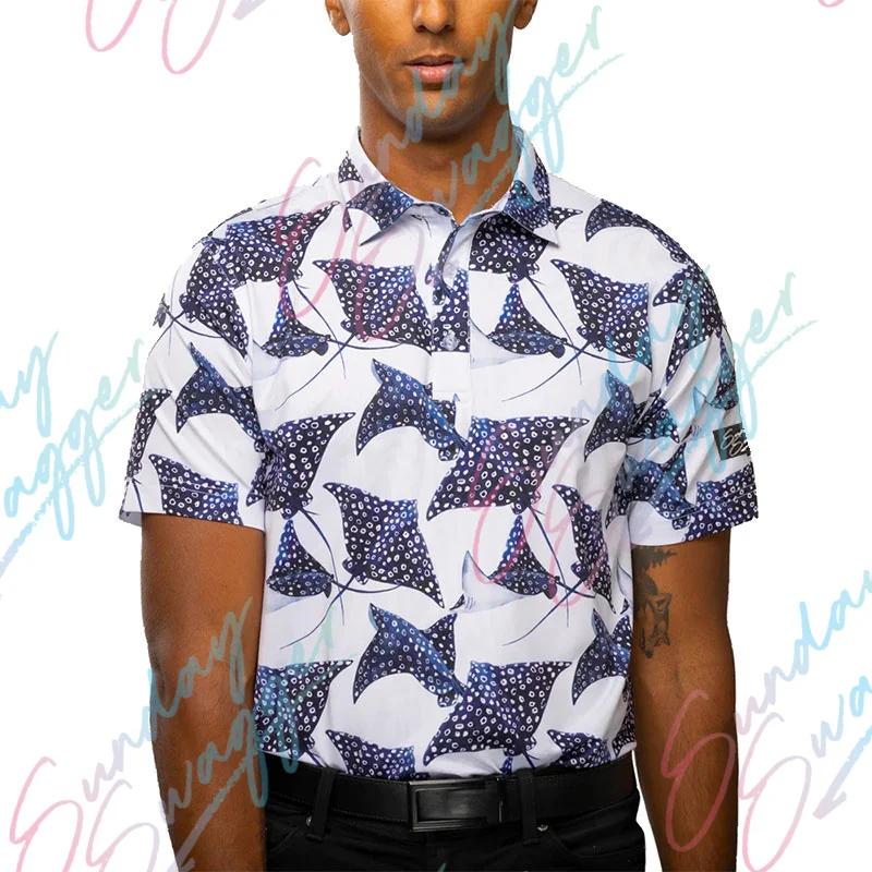 sunday swagger Men's fashion printed POLO shirt summer short -sleeved outdoor golf shirt F4 racing casual T-shirt Fishing shirt