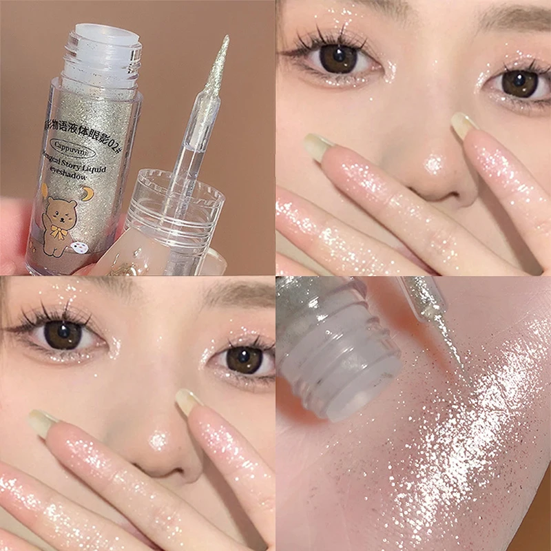 

Cute Bear Diamond Shimmer Liquid Eye Shadow Pearlescent Highlighter Shiny Eyeliner EyeShadow Waterproof Long-lasting Eye Makeup