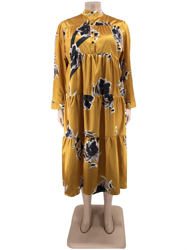 Plus Size Dresses for Women 5xl Loose Long Sleeve Flowers Print Casual Big Hem Maxi Shirts Dress Whole 3xl 4xl 5xl 6xl