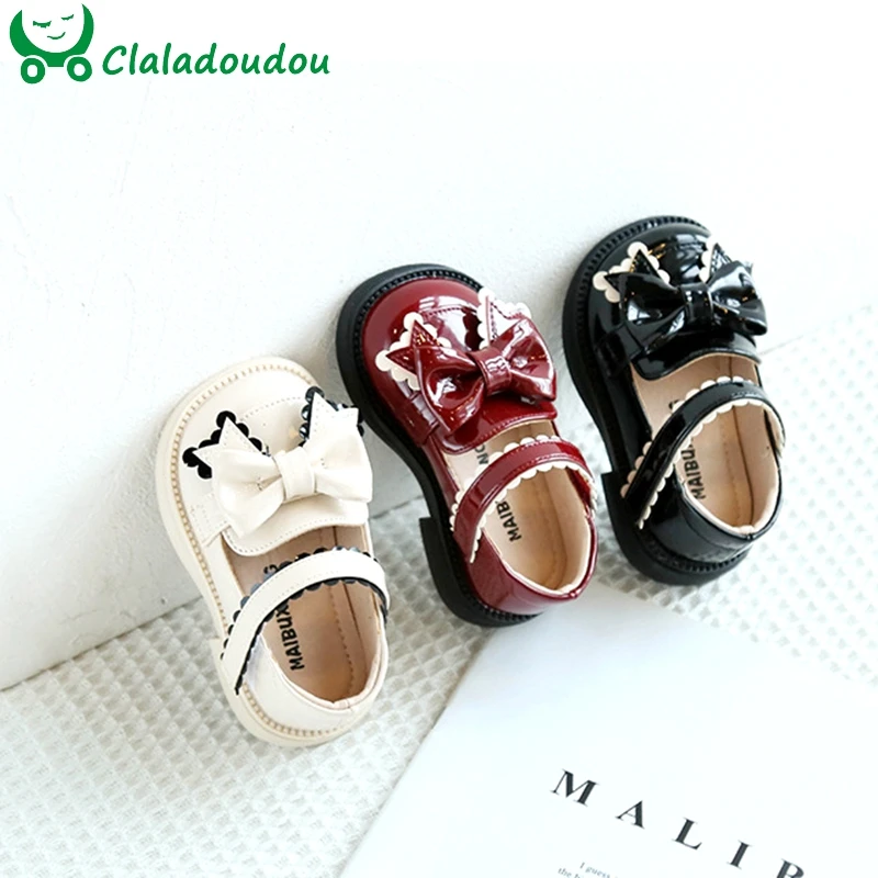 

11.5-15.5cm Brand Toddler Lolita Dress Shoes With Bowtie-knot,Solid Ruffler Soft Little Kids Girls Flats Shoes For Size 4 5 6 8