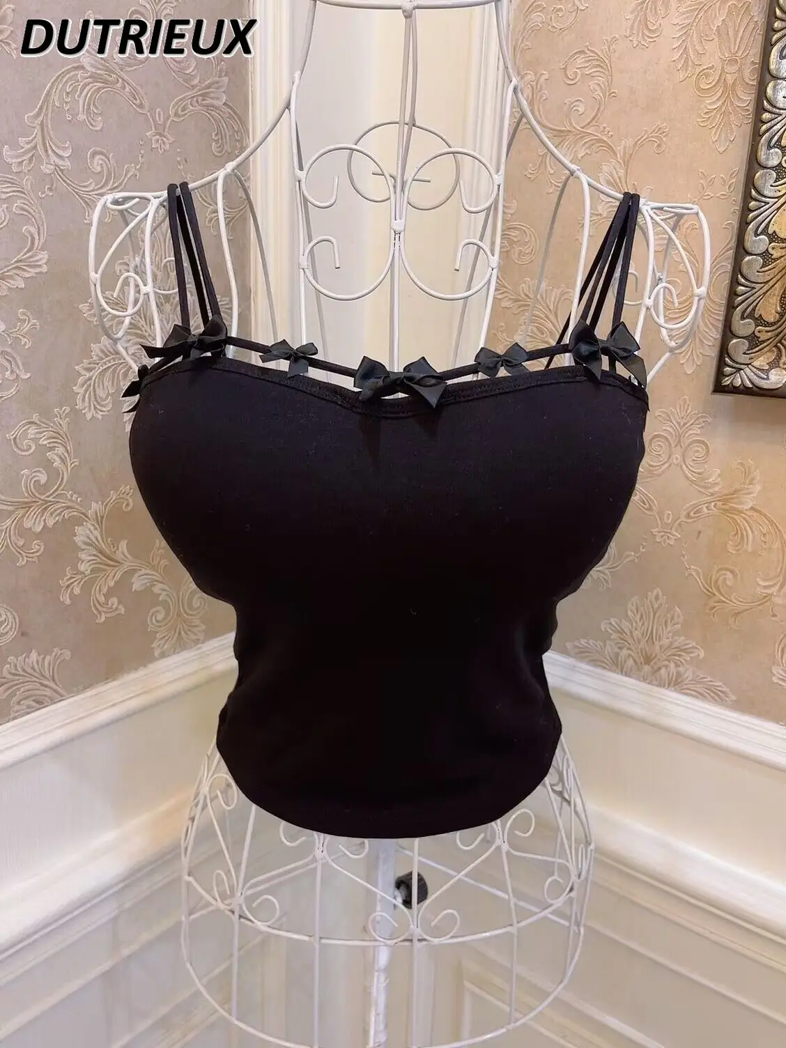 

Sweet Girls Lolita Style Tank Top Bow Sexy Camisole Women Breast Shaping Bottoming Slim Fit Sling Female Cute Vest Short Tops