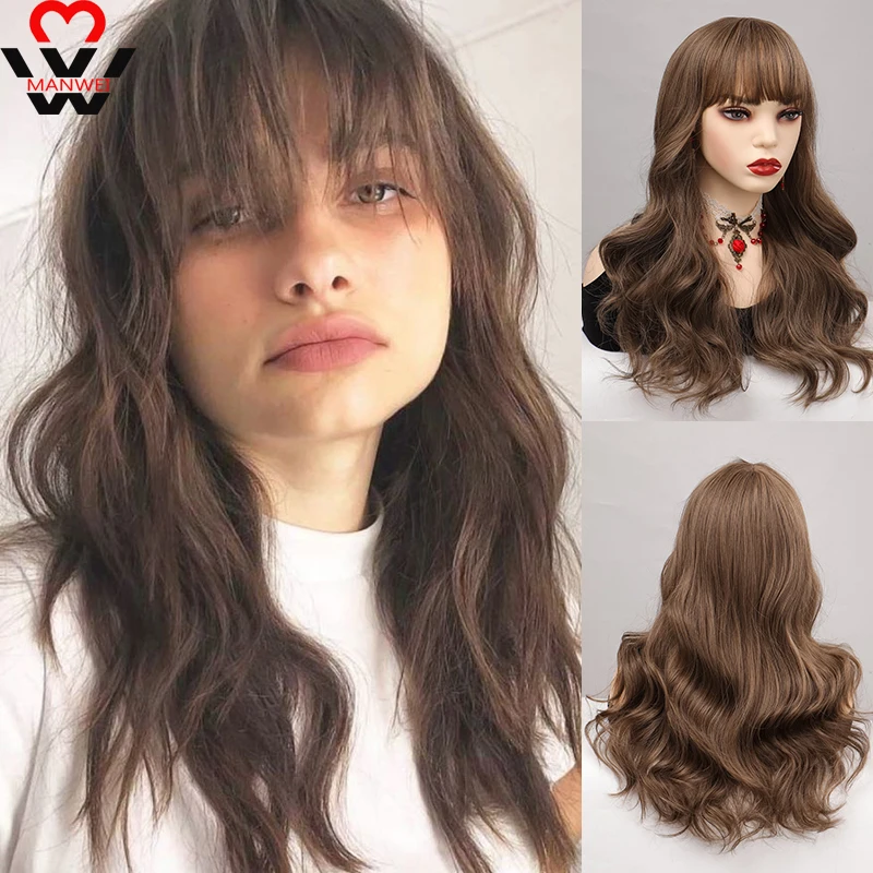 

MANWEI Synthetic Long Water Wave Wig With Bang For Women Heat Resistant Natural Hair for Daily Halloween Cosplay Party Lolita