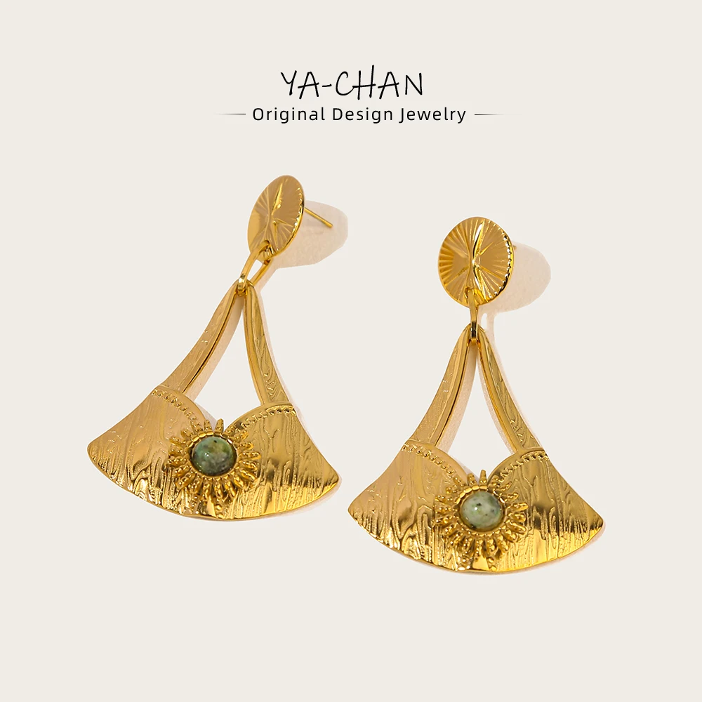 

YACHAN New In 18K Gold Plated Stainless Steel Drop Earrings for Women Luxury Natural Stone Dangle Earring Aesthetic Jewelry