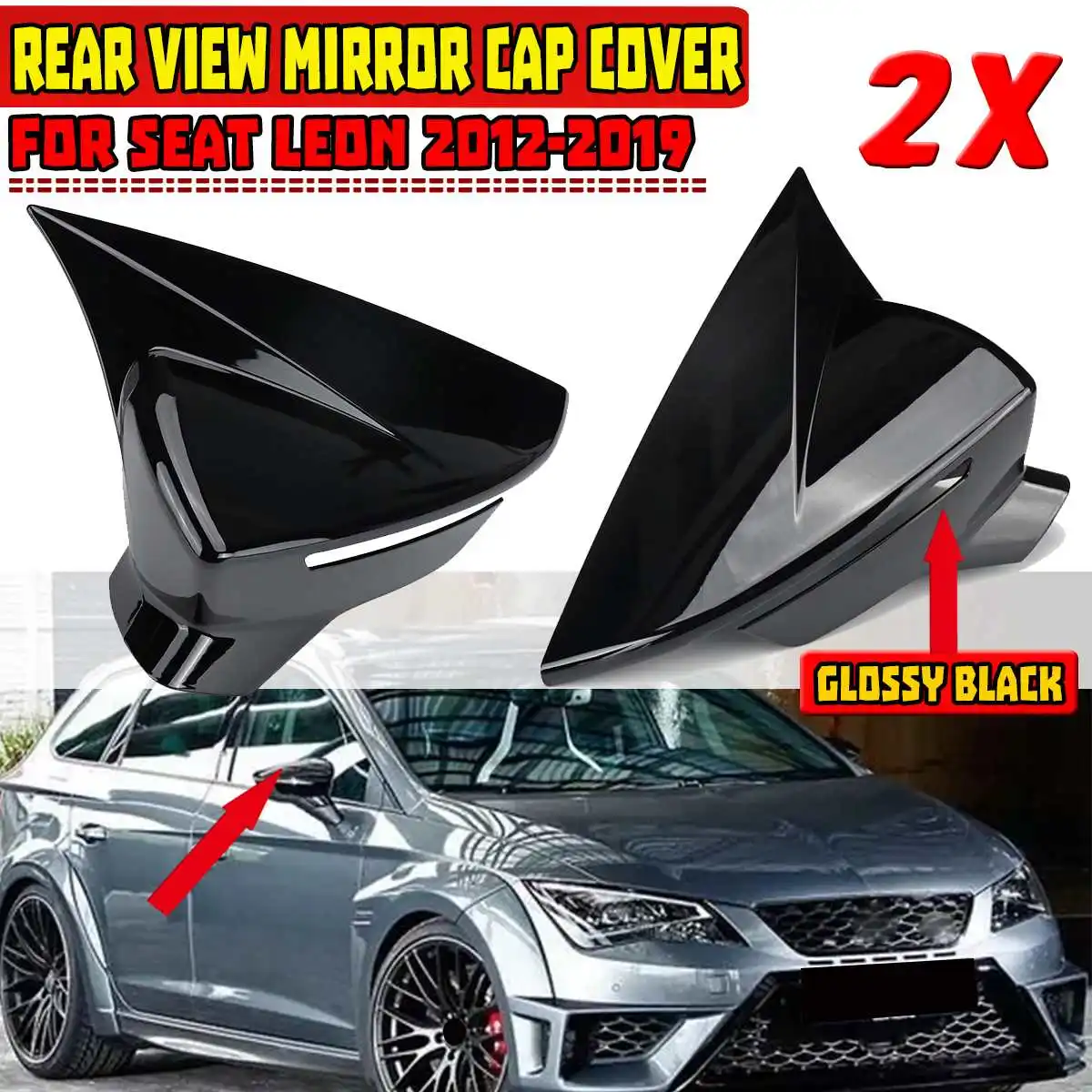 

New 2x Car Side Wing Rearview Mirror Cover Cap For SEAT LEON Mk3 MK3.5 5F 2012-2019 Add-on Rear View Mirror Cap Cover Trim