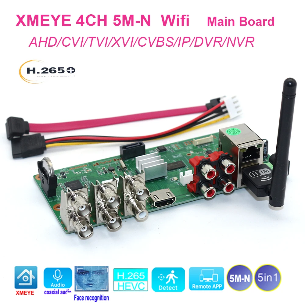 4ch 5mp 1080p Ip Wifi Nvr Xmeye Cctv Гибридный Видеорегистратор Ahd Tvi Cvi Поддержка H.265 Bnc Вход