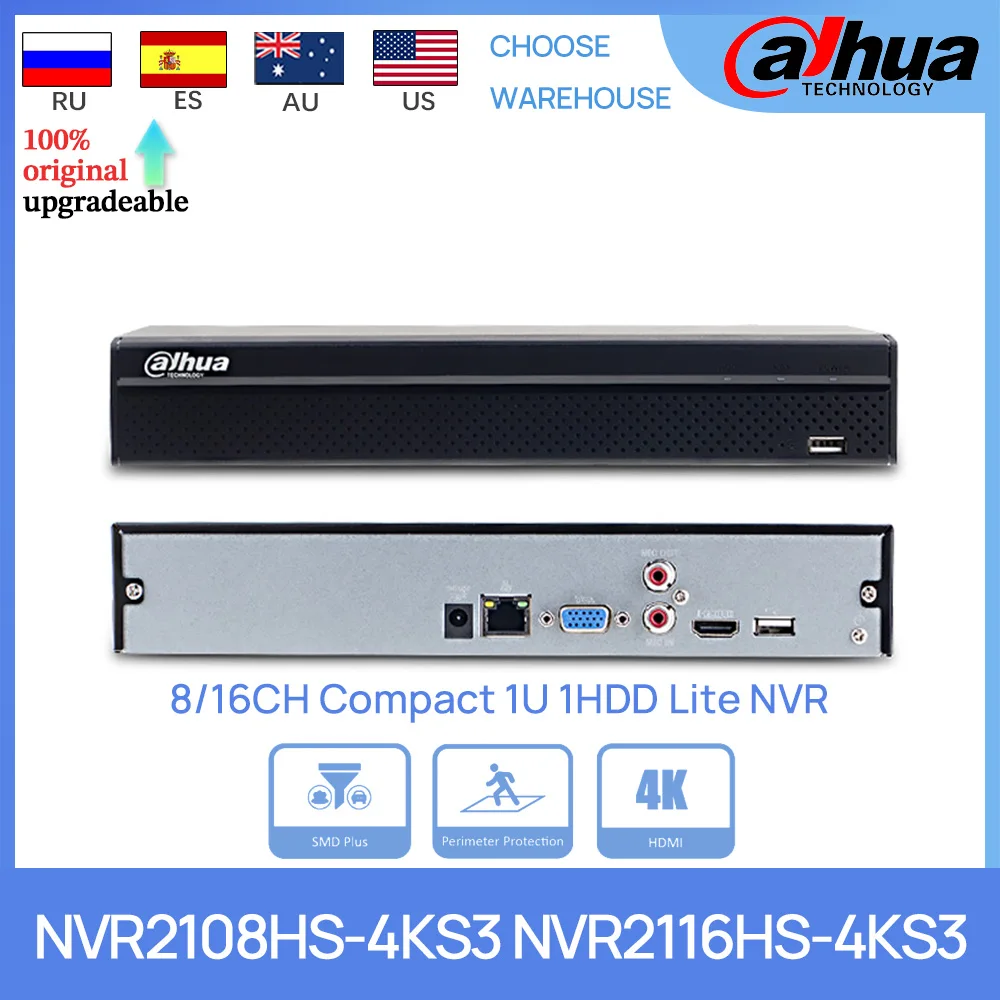 Dahua Original NVR2108HS-4KS3 NVR2116HS-4KS3 8CH/16CH Компактный сетевой видеорегистратор 1U 1HDD Lite SMD Plus