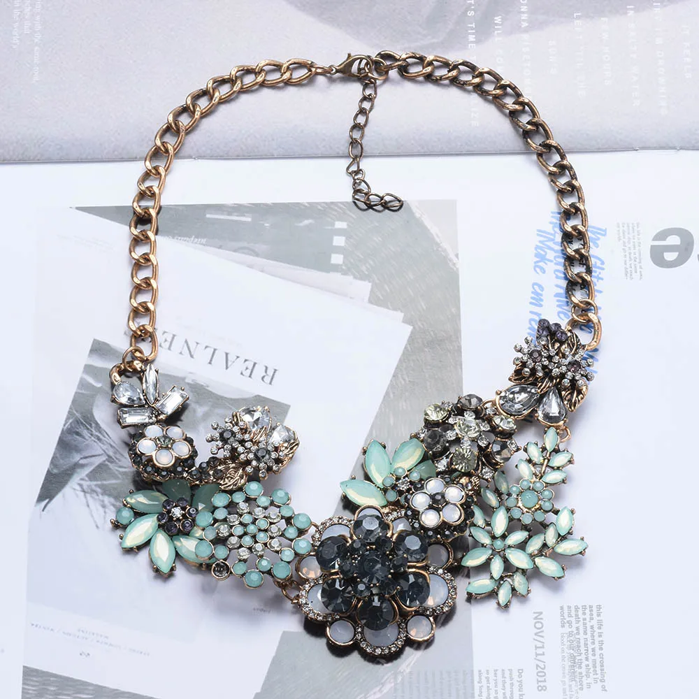 

Модный новый дизайн, цепочка из сплава, ожерелье с хрустальными цветами для женщин, массивное женское ожерелье, оптовая продажа