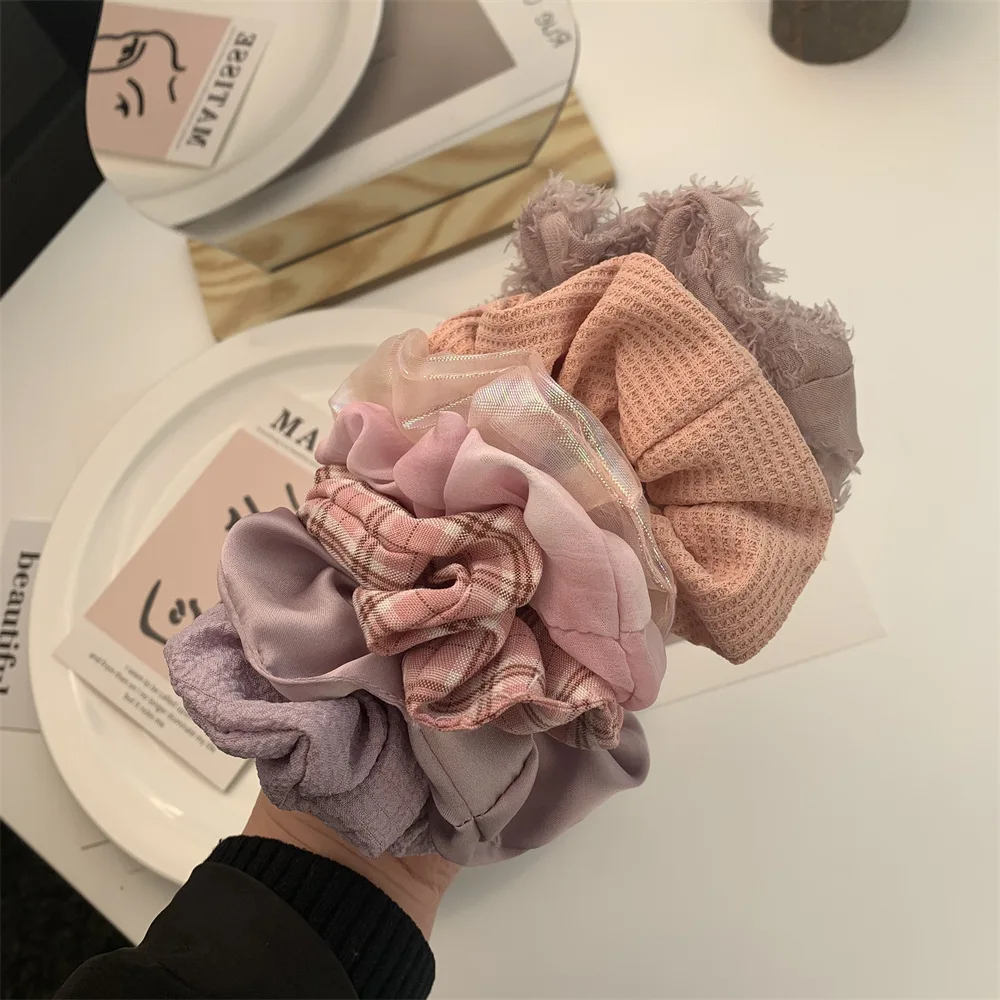 Scrunchies Women Glitter Organza Satin Head Band Daily Ponytail Hair Tie Elastic Rope Band