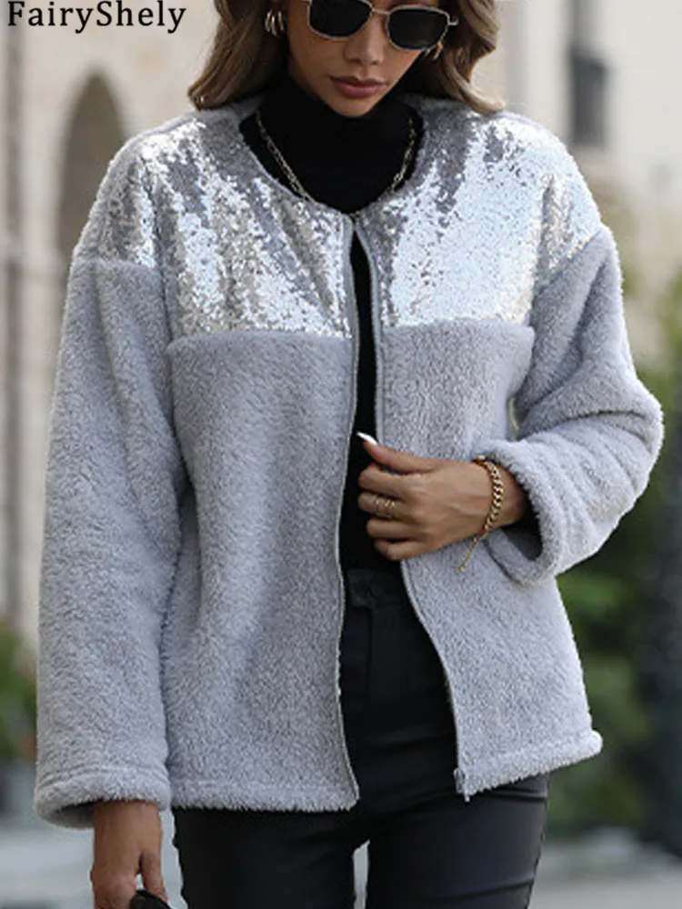 FairyShely 2024 осенняя женская куртка на молнии толстое плюшевое теплое лоскутное