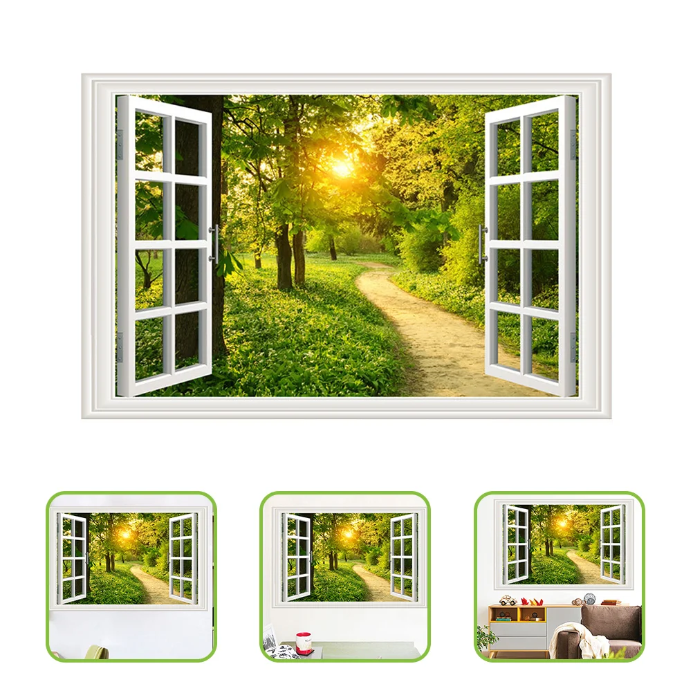 Купи Window Wall Sticker Decal 3D Faux Stickersbeach Removable Landscape Fake View Wallpaper Windows Decor Home Mural Decals Murals за 299 рублей в магазине AliExpress