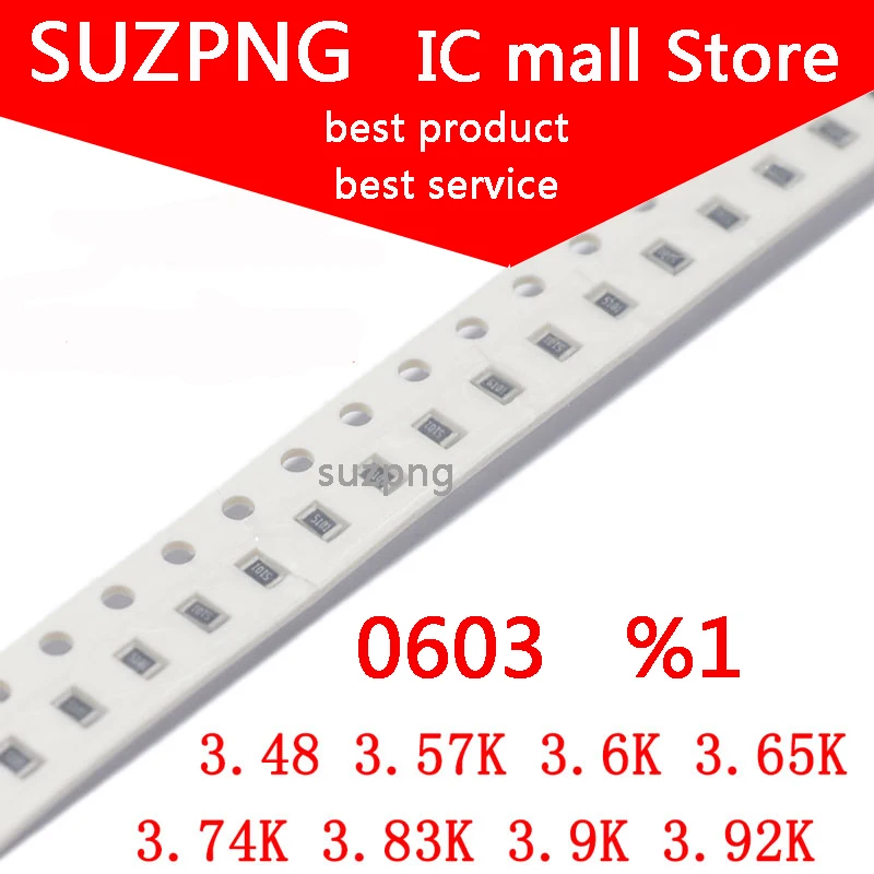 

100pcs 0603 1% SMD resistor 3.48K 3.57K 3.6K 3.65K 3.74K 3.83K 3.9K 3.92K in Stock
