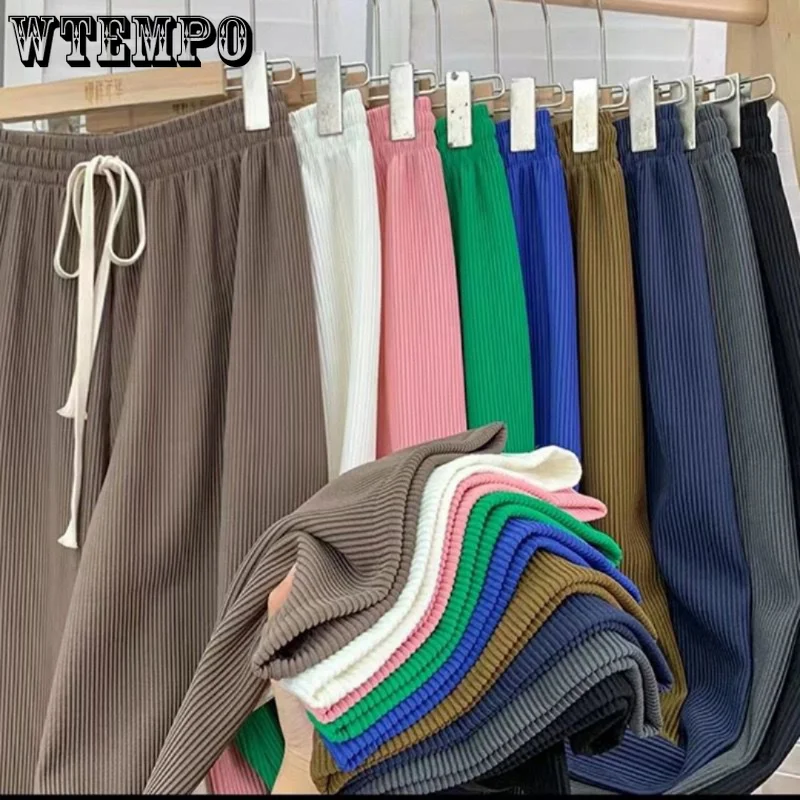

Женские брюки WTEMPO, Корейская версия, свободные брюки с высокой талией и широкими штанинами, однотонные шелковые прямые брюки, модная уличная одежда
