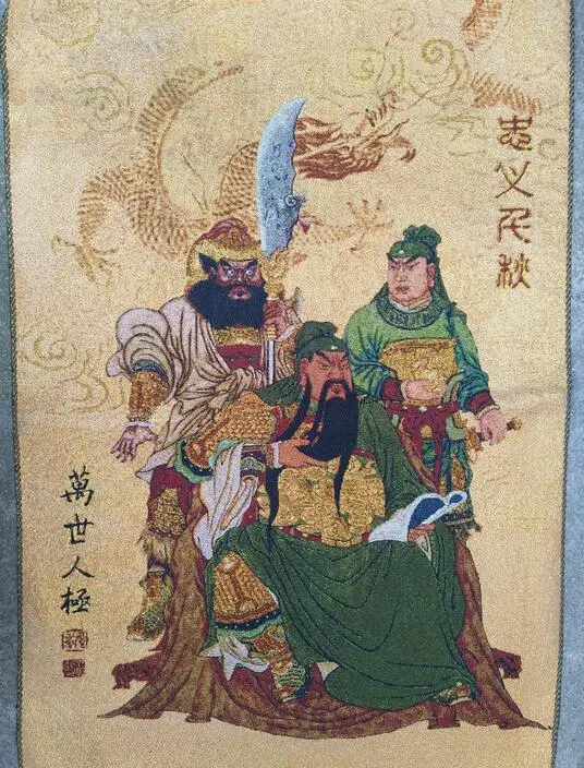 

Китай, шелк, древние Liu bei Guan Yu Zhang Fei Tangka Фреска тханка, настенное украшение