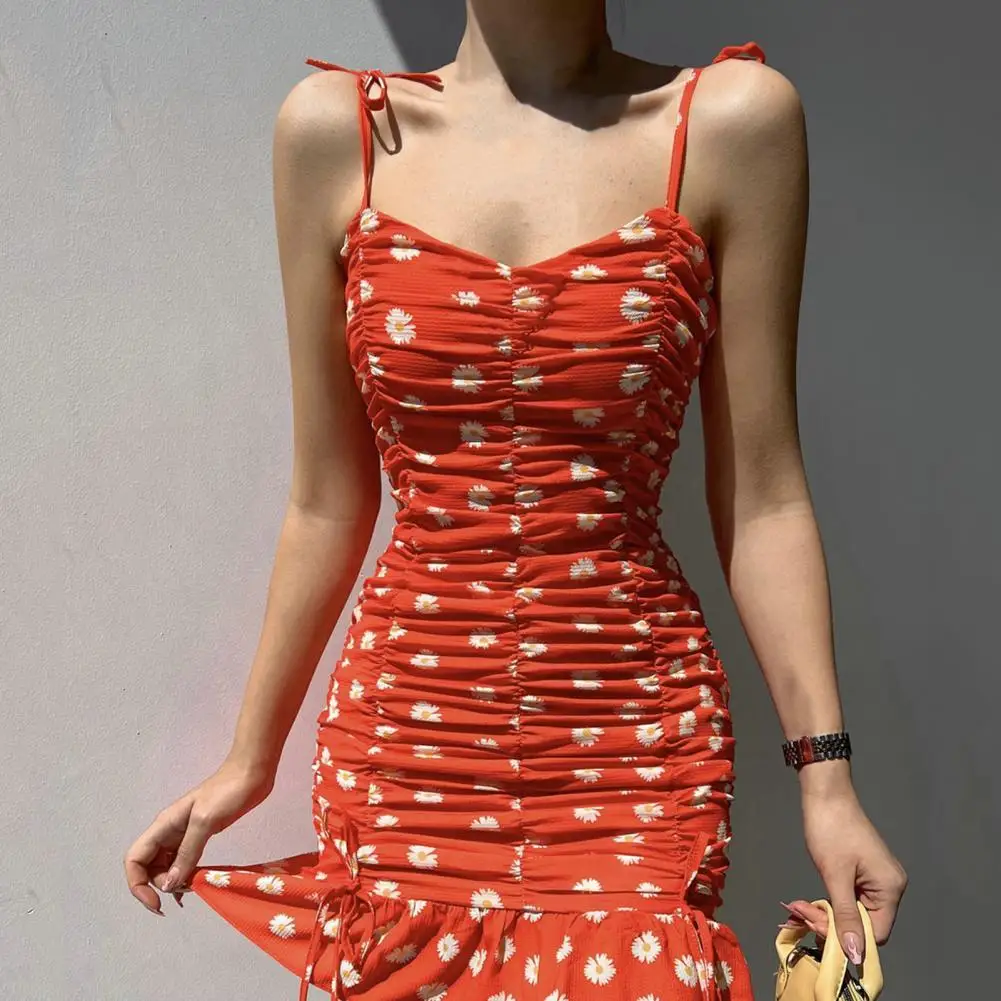 

Ruched High-Waist Elegant Spaghetti Straps Club Party Dress for Cocktail Party