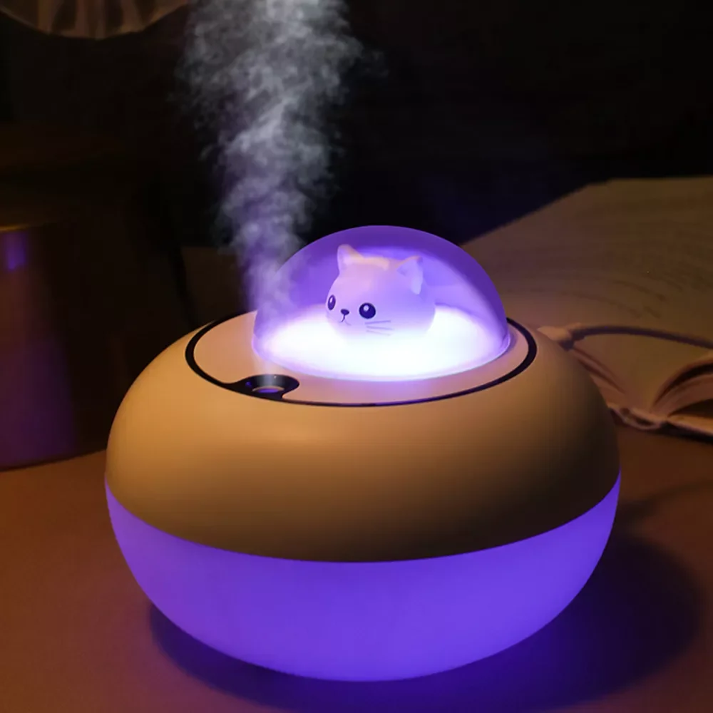 

USB Air Humidifier With Colorful Gradient Light Cute Cat Mini Silent Ultrasonic Aroma Essential Diffuser For Home And Office