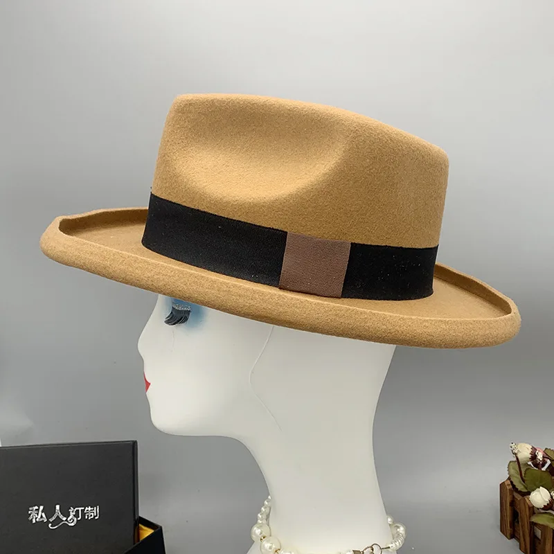 

2022 New Crimping Fedoras Hat For Women Wide-brimmed Woolen Jazz Hat Ladeis Party Wedding Caps Autumn Winter Warm Hats