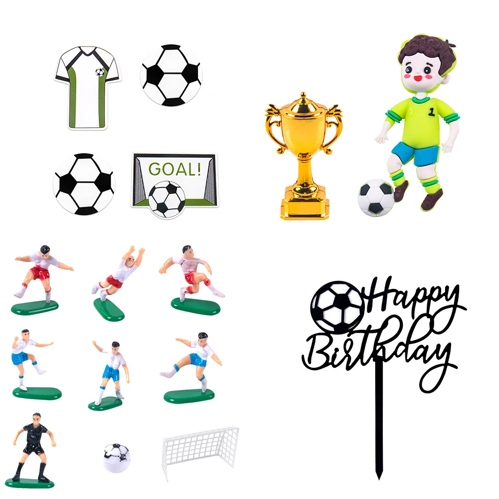 Украшения торта на спортивную тематику: футболист и мультяшные фигурки идеально
