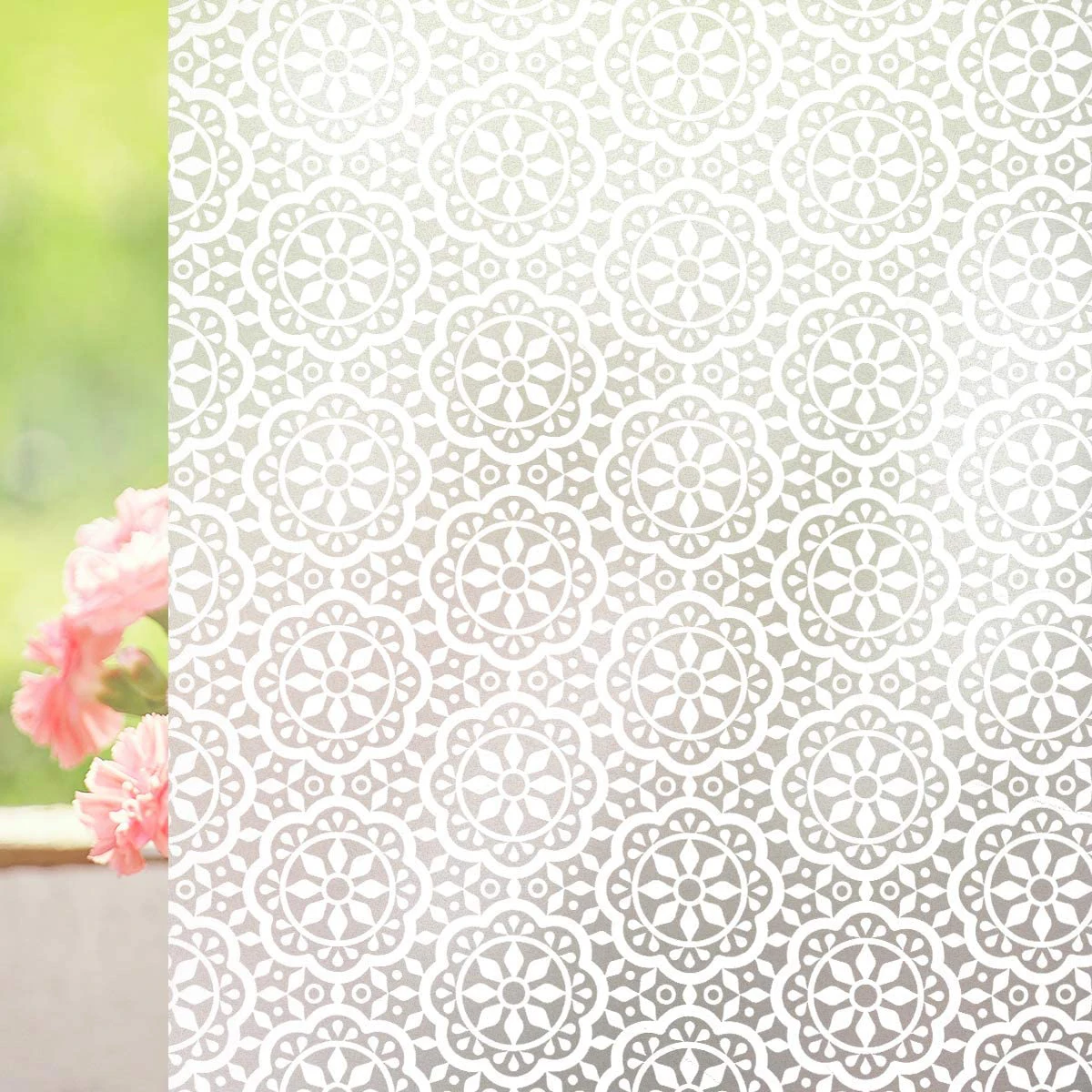 

Stained Decorative Window Film White Flower Static Cling Privacy Door Film Non Adhesive Heat Control Anti UV Window Sticker