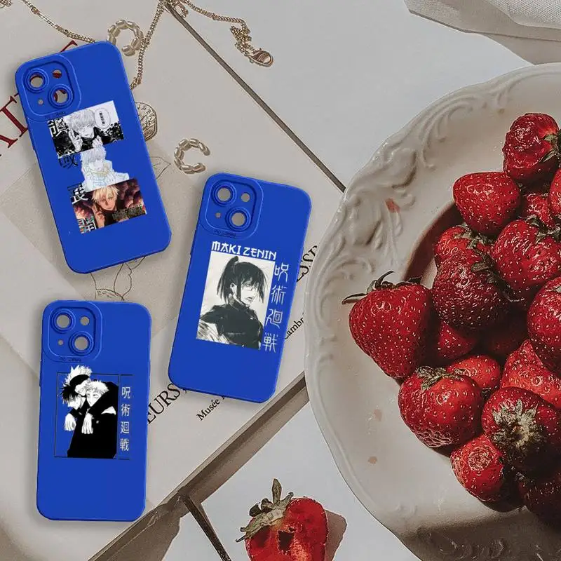 

Jujutsu Kaisen Japan anime Phone Case For iPhone 13 12 11 Pro MAX Mini X XS XR 7 8 Plus Camera Lens Liquid Silicone Klein Blue