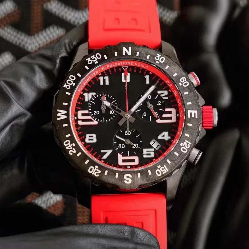 

Luxury Mens Watch New Endurance Pro Red White Rubber Band Quartz Movement Chronograph Sapphire Glass Chronometer Man Watches