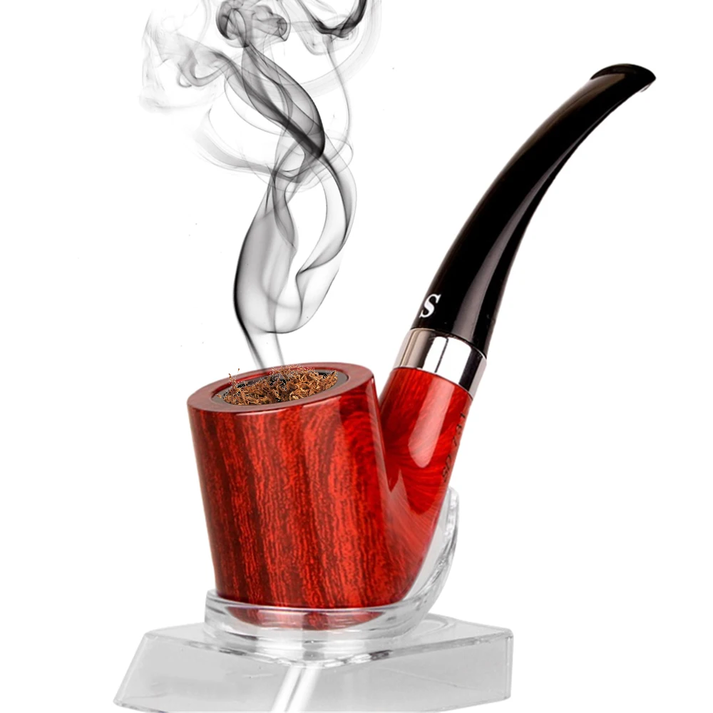 

Handmade Tobacco Pipe Resin Wooden Smoke Pot Bent Pipe Reusable Mouthpiece Metal Pipes Filter Men's Gifts Smoking Accessories