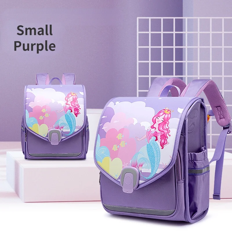 Girls Princess Mermaid Boys UFO Fashion British Style Backpacks New Children Cartoon Large Capacity Reflective Schoolbags Hot