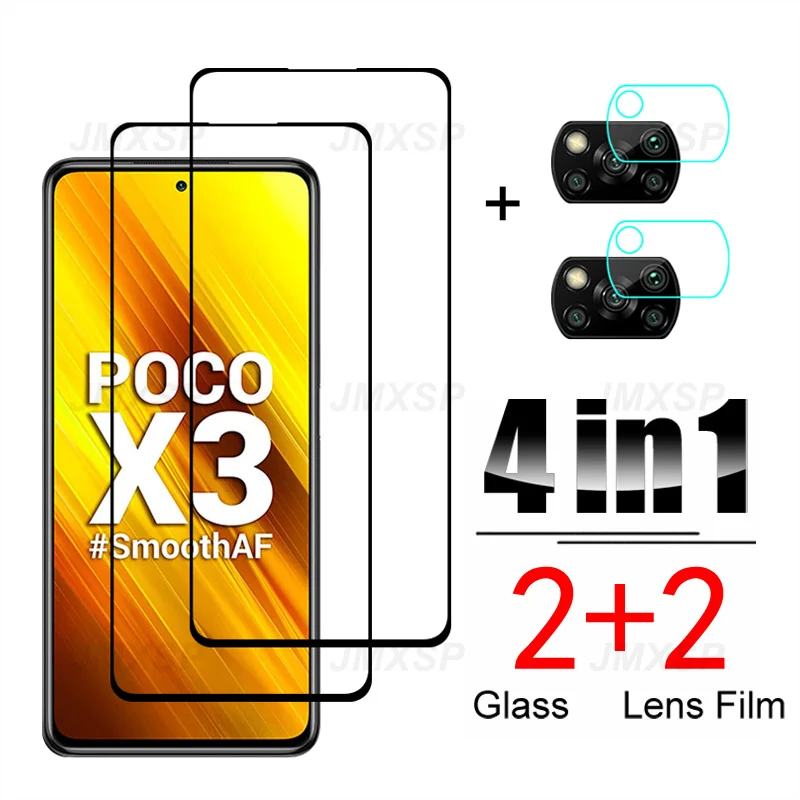 Защитное стекло 4 в 1 для Xiaomi Poco X3 M4 M3 M2 F2 Pro закаленное X4 NFC F3 GT F1 X2 C3 стеклянная