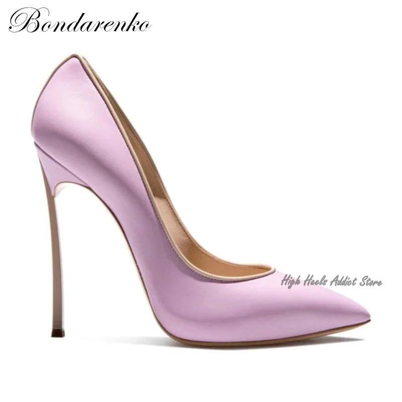 

Woman Blade Heels 10cm Metallic Stiletto Heel Pointed Toe Leather Women's Pumps Black Rosy Pump Designer Party Wedding Shoes