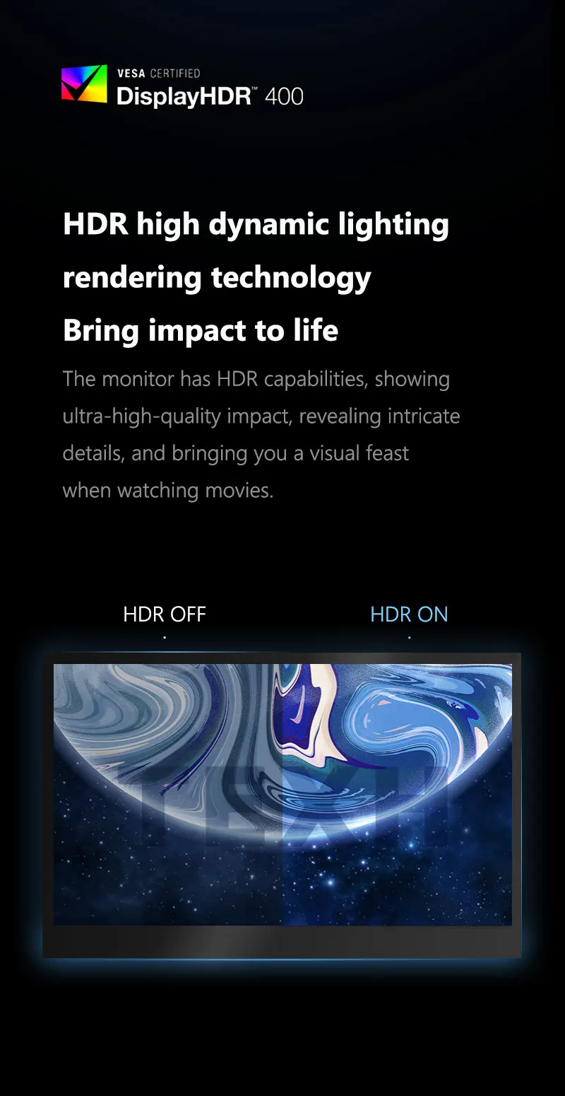 Портативный монитор 16 дюймов 2K 144Гц 100% sRGB 500кд/м² HDR IPS Type-C HDMI экран расширенный для ноутбука ПК Расширяемый двойной дисплей.