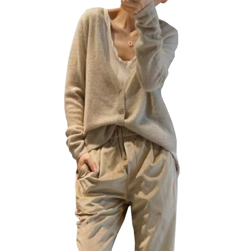 Женский кашемировый кардиган с V-образным вырезом свободный свитер в Корейском