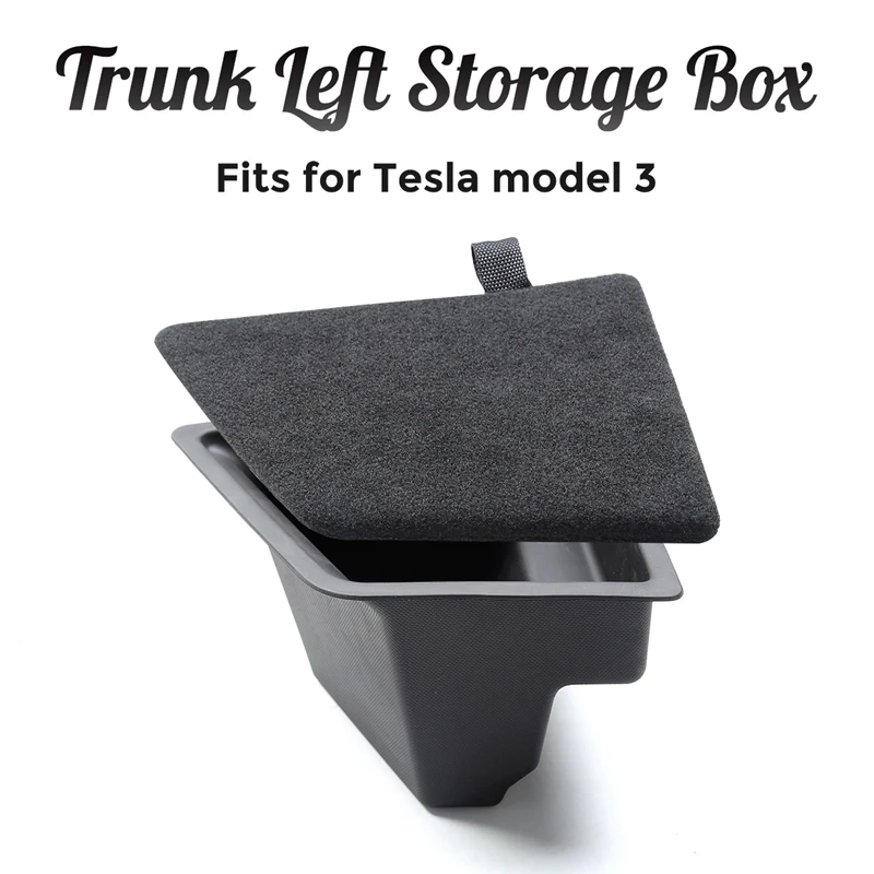 

Car Rear Trunk Left Side Storage Box Flocking Organizer Containers Car Interior for Tesla Model 3 2021