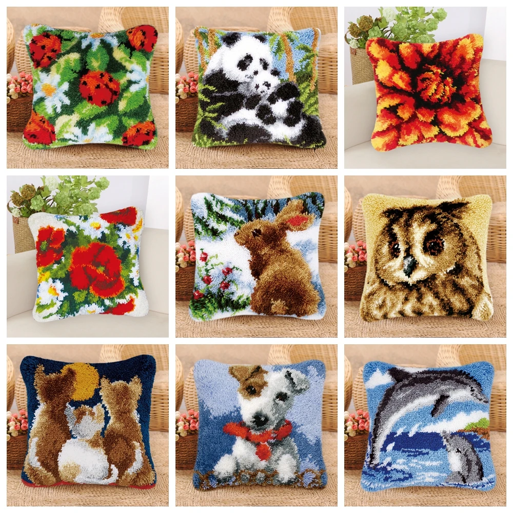 

Latch Hook Kit Knot Pillow Package Set For Needlework Flower Animal Pattern Latch Hook Kit Cushion Pillowcase Knooppakket Kussen