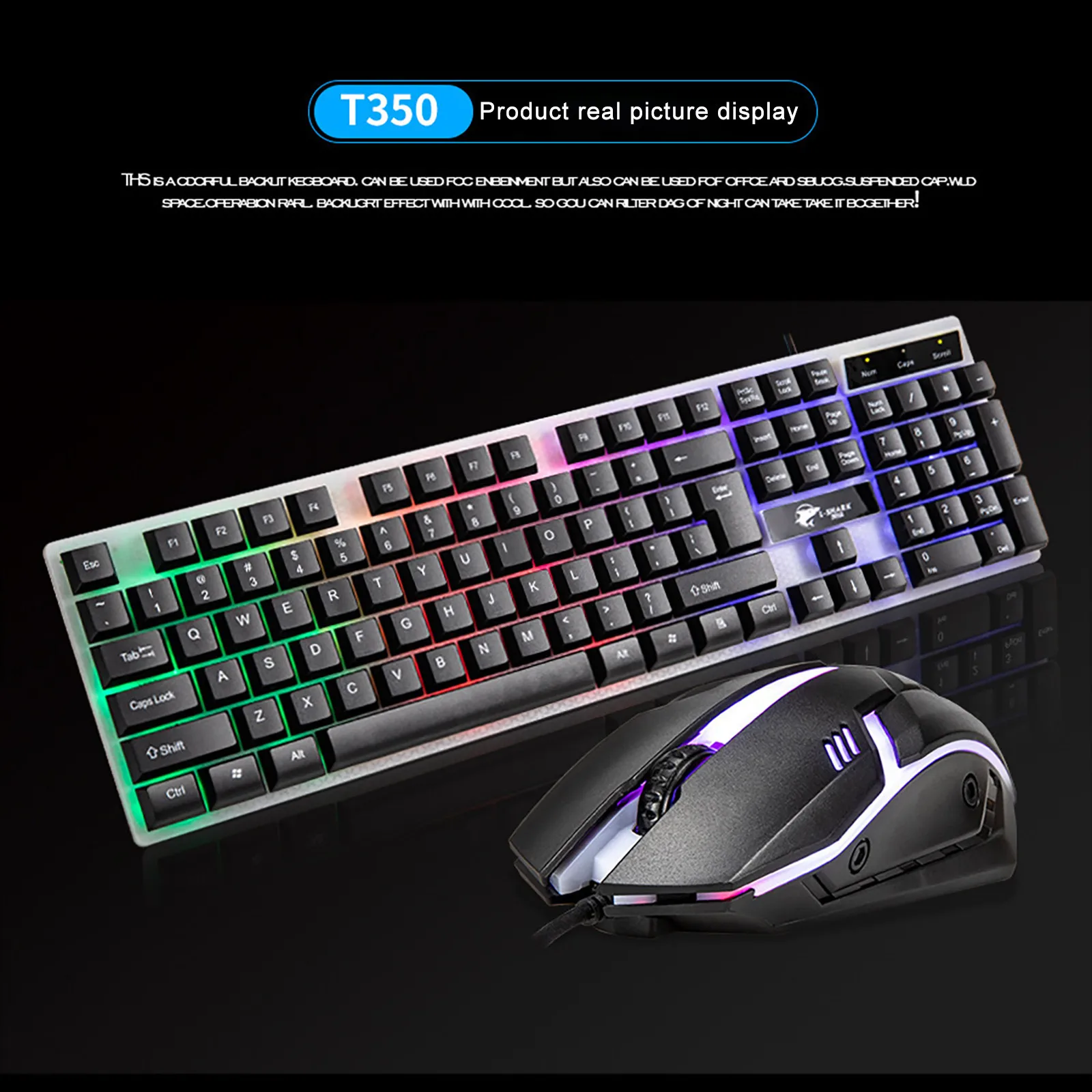 

Бесплатная доставка, CARPRIE T350, радужная подсветка, Usb, эргономичная игровая клавиатура и мышь для ноутбука, клавиатура и мышь