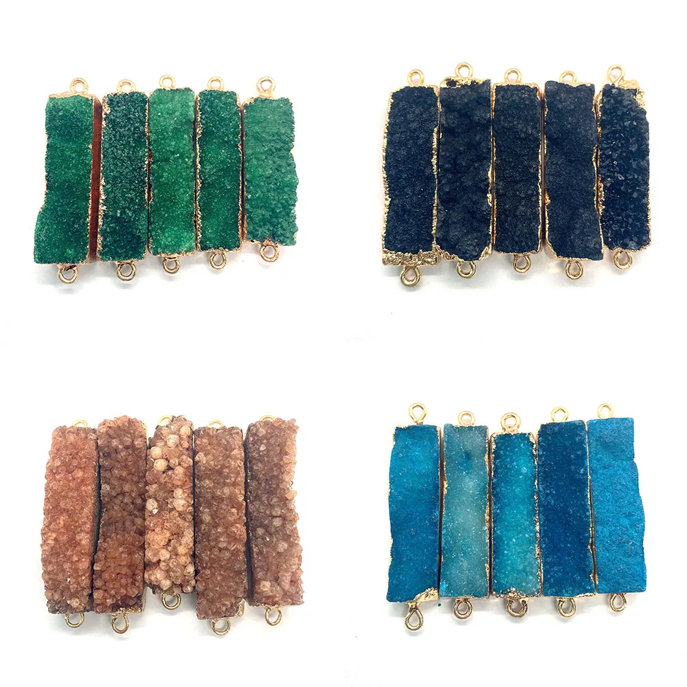 

Rectangular Natural Stone Charm Crystal Double Hole Connector Necklace Pendant DIY Fashion Making Jewelry Earring Bracelet